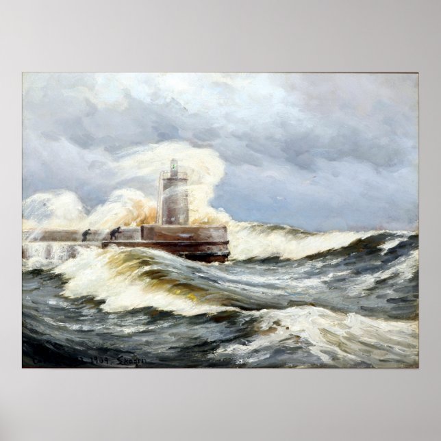Poster Carl Locher Stormy Day em Skagen com Ondas (Frente)