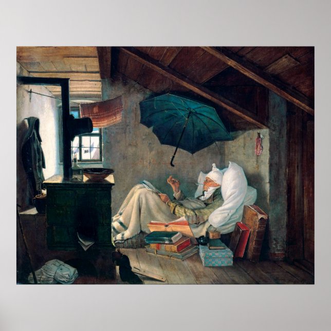 Poster Carl Spitzweg - Der arme Poet - Deutsche Malerei (Frente)