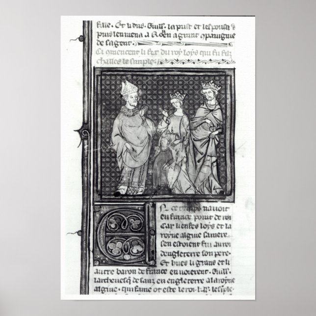 Póster Carlos III, o Simples com sua esposa e sua (Frente)
