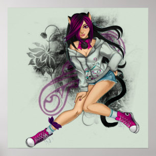 Póster Carmen, menina mágica do gato