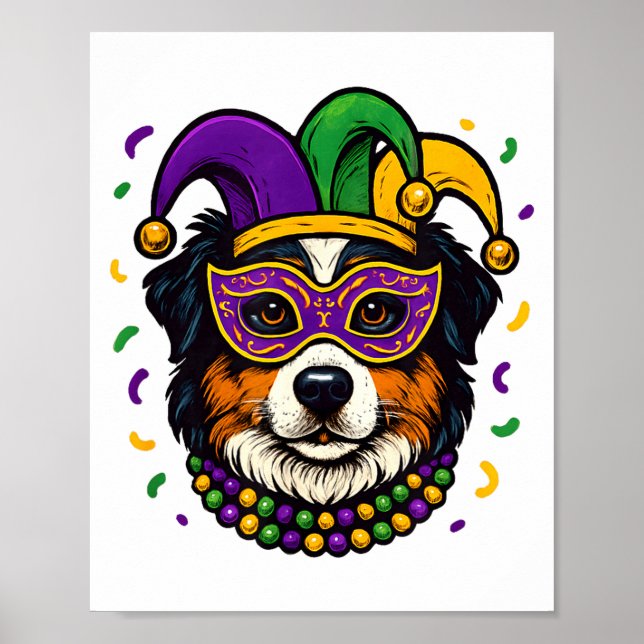 Poster Carnaval Australian Shepherd Aussie Cachorro Mardi (Frente)