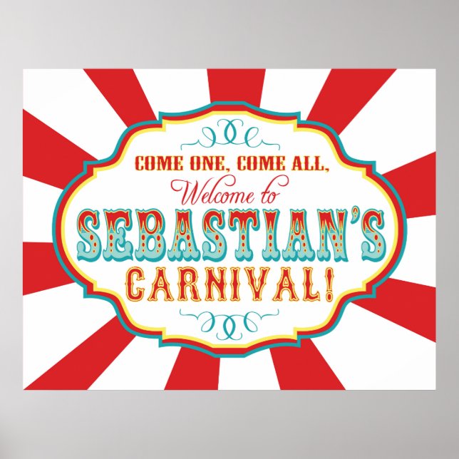 Póster Carnaval Circo Birthday Banner Sebastian CUSTOM (Frente)