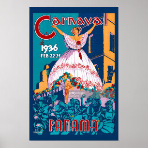 Poster Carnaval de 1936! Panamá Viva La Reina Estilo Vint