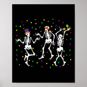 Poster Carnaval de Jester Skeleton dançando em Mardi Gras