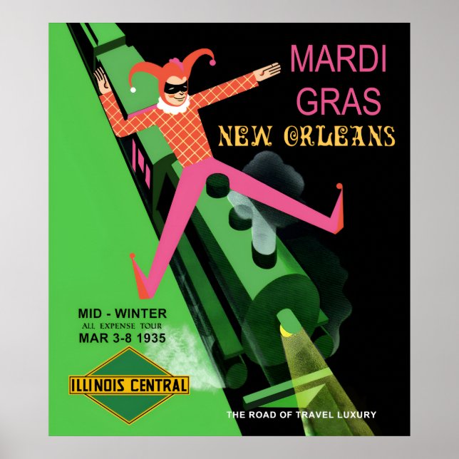 Poster Carnaval de Mardi Gras, pôster de viagem de Nova O (Frente)