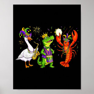 Poster Carnaval divertido de Mardi Gras com Ganso, Jacaré
