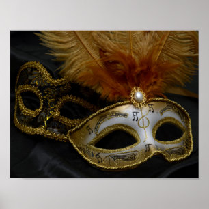 Póster Carnaval Dourado - Mascarada de máscara veneziana