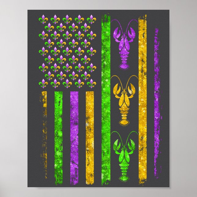 Poster Carnaval Mardi Gras EUA Bandeira Americana Lagosti (Frente)