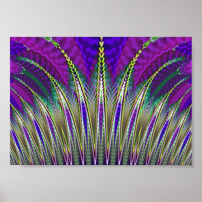 Poster Carnaval Mardi Gras Roxo e Verde Fractal (Frente)