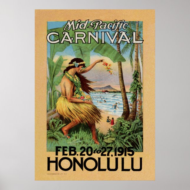 Póster Carnaval médio-Pacífico - Honolulu - 1915 (Frente)