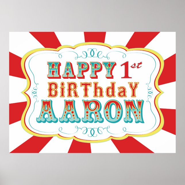 Poster Carnaval ou Banner Circus Birthday para Aaron (Frente)