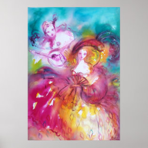 Póster Carnaval Venetian de PIERROT E de ARLECCHINA,