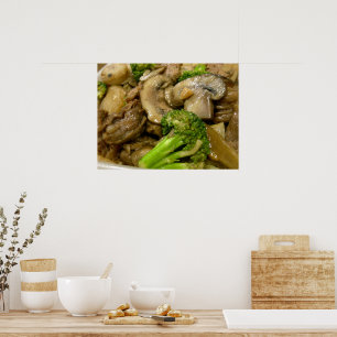 Poster Carne de bovino, brócolis e bagaço de cogumelos