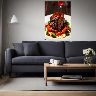 Poster Carne de bovino com arroz e legumes | AI Art Poste
