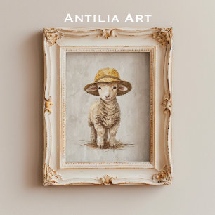 Poster Carneiro com Pintura de Chapéu Animais de Fazenda