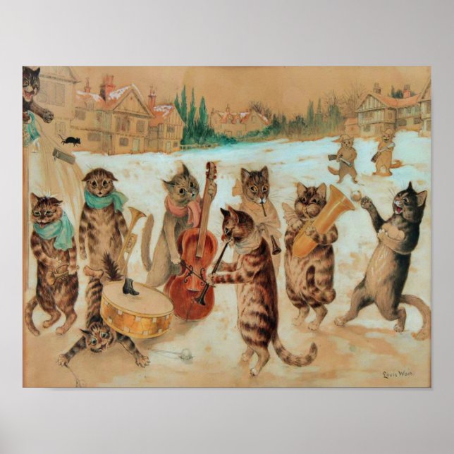Poster Carol Singing 1925 Louis Wain Wall Art (Frente)