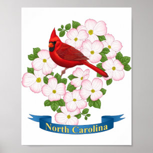 Poster Carolina do Norte Cardinal Cão de Caça Flor de Cor