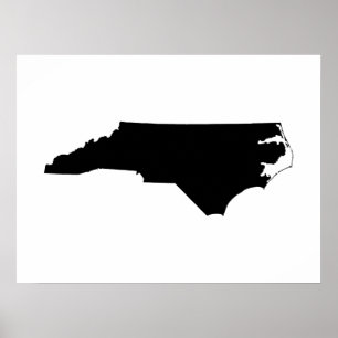Póster Carolina do Norte em Preto e Branco
