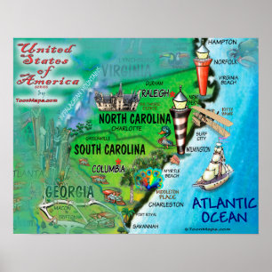 Póster Carolina do Sul do Norte EUA