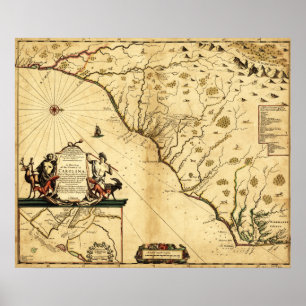 Póster Carolinas com norte ao mapa de RightPanoramic