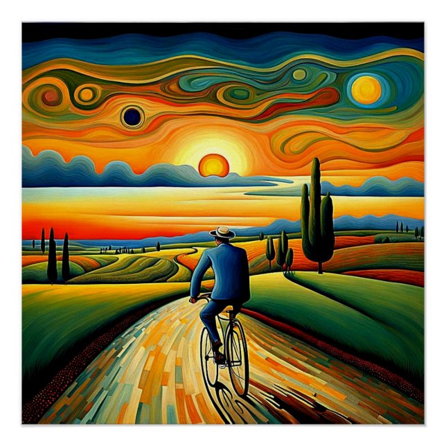Póster Carona de bicicleta no pôr do sol 3 (Frente)