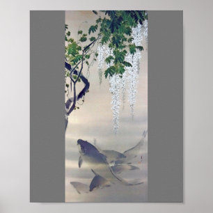 Poster Carp e Wisteria Branca, Watanabe Seitei
