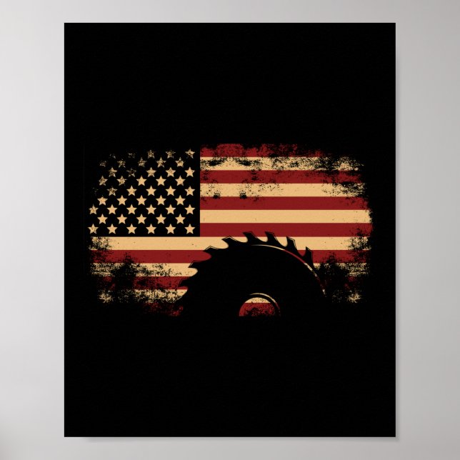 Poster Carpenter Woodworking American Flag Vintage (Frente)