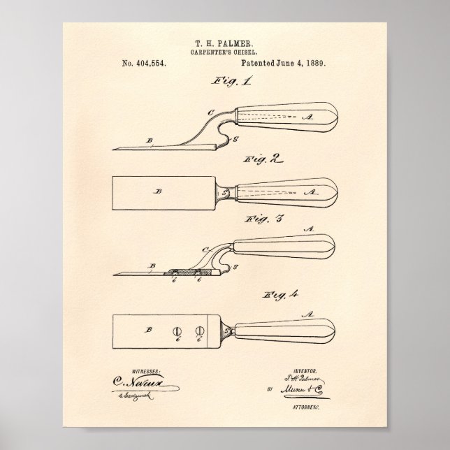 Póster Carpenter's Chisel 1889 Patent Art Old Peper (Frente)