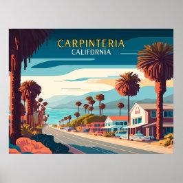Poster Carpinteria California Sunset Palm Trees Retro