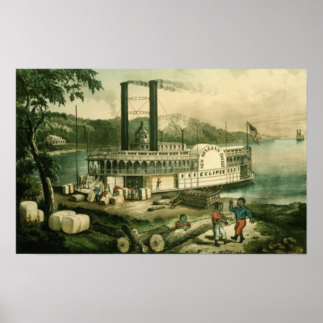 Póster Carregando algodão no Mississippi, 1870 (Frente)