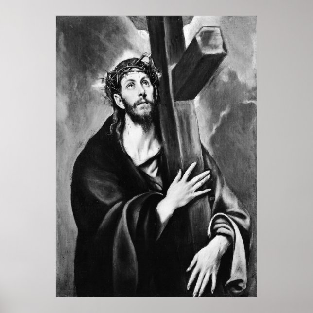 Poster Carregando cristo Cruz (Preto e Branco) (Frente)