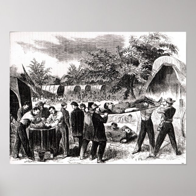Póster Carregando dos feridos após o Antietam (Frente)