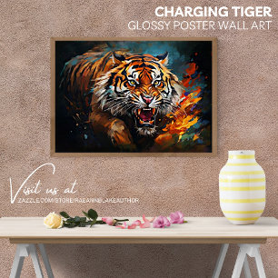 Póster Carregando Tigre Poster Wall Art brilhante