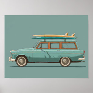 Poster Carrinha de Surf Vintage – Carro de Praia Retrô