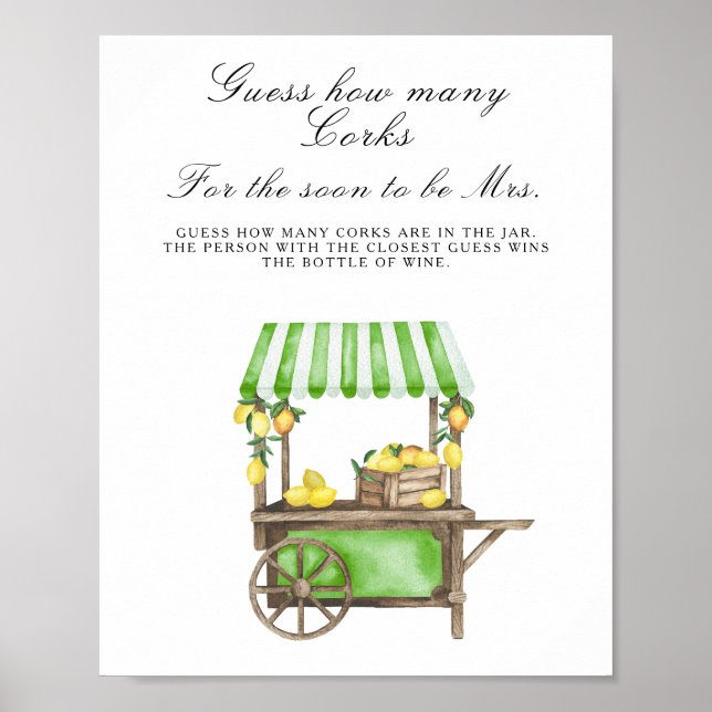 Poster carrinho com limões - adivinhe quantas rolhas (Frente)