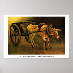 Póster Carrinho com Ox Vermelho e Branco de Van Gogh.
