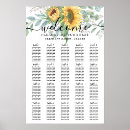 Poster Carrinho de Assentos de Casamento com Girassol Euc