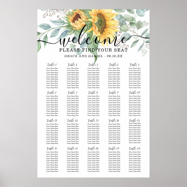 Poster Carrinho de Assentos de Casamento com Girassol Euc (Frente)