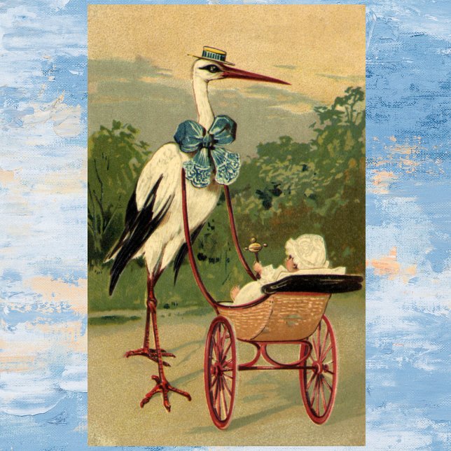 Póster Carrinho de Bebê e Cegonha Vitoriano Antigo (Criador carregado)