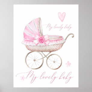 Poster Carrinho de Bebê Menina Berçário Recém-Nascida Aqu