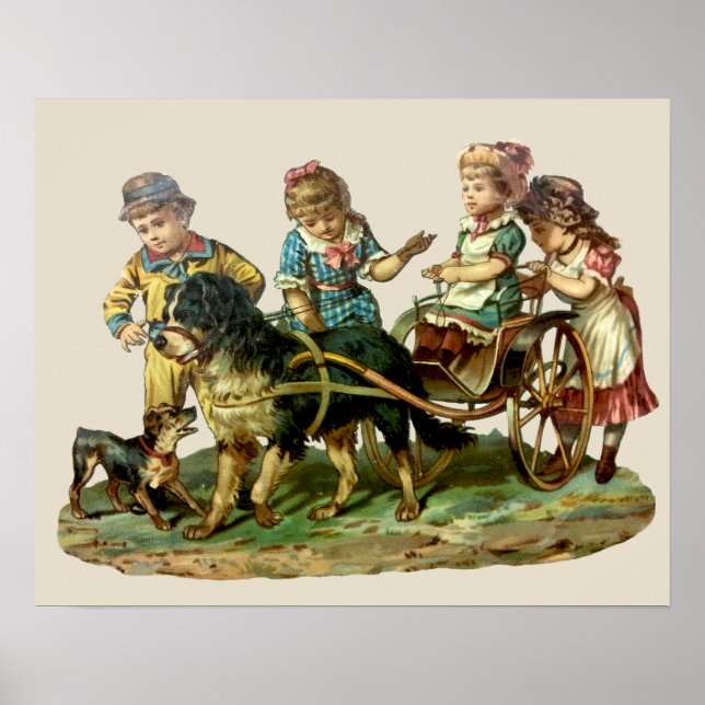 Póster Carrinho de Criança e Cachorro Antigo (Frente)