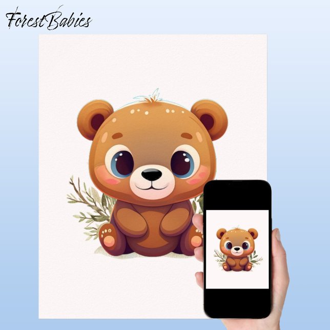 Poster Carrinho-do-mato-branco-branco-do-mato-bichinho-🧸 (Teddy Bear 🐻 Cute ForestBabies Whimsical Woodland Baby Animal Poster)