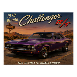 Póster Carro Americano Clássico Dodge Challenger R/T 1970