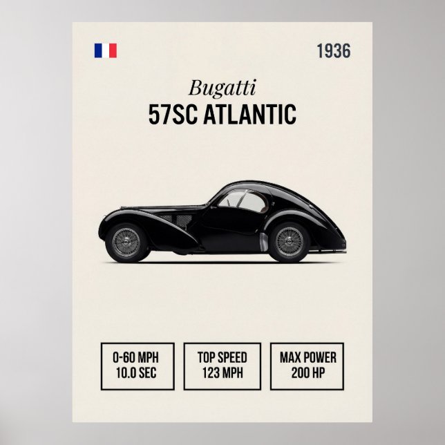 Poster Carro Antigo Bugatti 57SC Atlantic de 1936 (Frente)