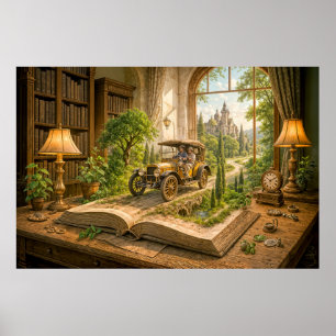 Poster Carro antigo dirige-se da página de um livro de co