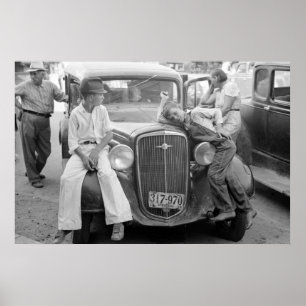 Poster Carro antigo, família da Grande Depressão, os an