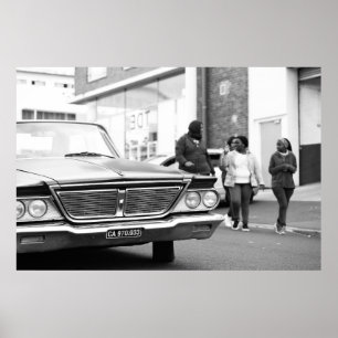 Poster Carro Antigo Preto E Branco Monocromático Pessoas 