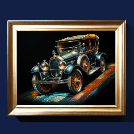 Poster Carro Antiquado de Desenho do Pastel do duro