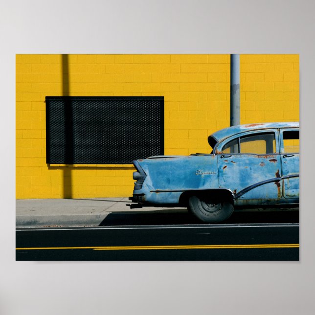 Poster Carro Azul Rusty e Parede Amarelo (Frente)