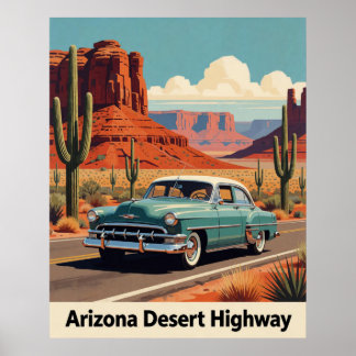 Poster 🏜️ Carro Azul Turquesa Clássico Viagem Arizona Es